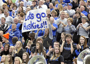 Signs made by Husky fans to show support. 