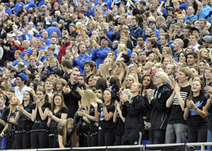 Students getting pumped for the game. 