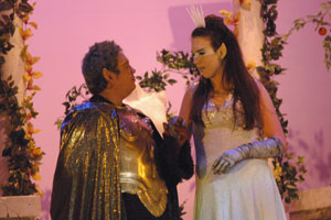 Titania, Queen of the Fairies (Played by Ella Rasp) and Oberon her King (Played by Josh Dub) go through a scene in A Midsummer Nights Dream.  