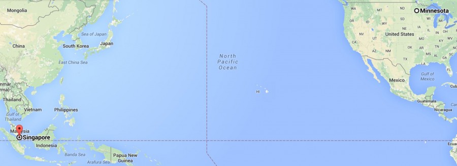source: Google Maps
The distance between Minnesota and Singapore