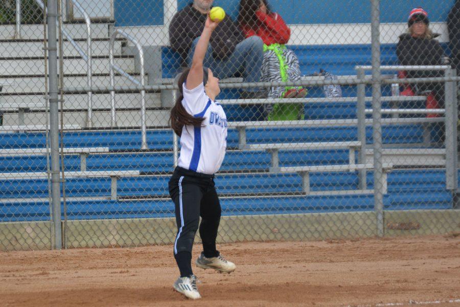 Sophomore Tiana Blazek pitches during Tuesdays game