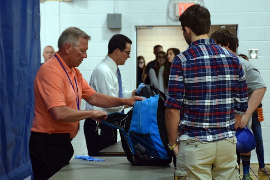 Superintendent Grant and Director of Operations Tom Sager both helped with bag checks on Monday, May 9 