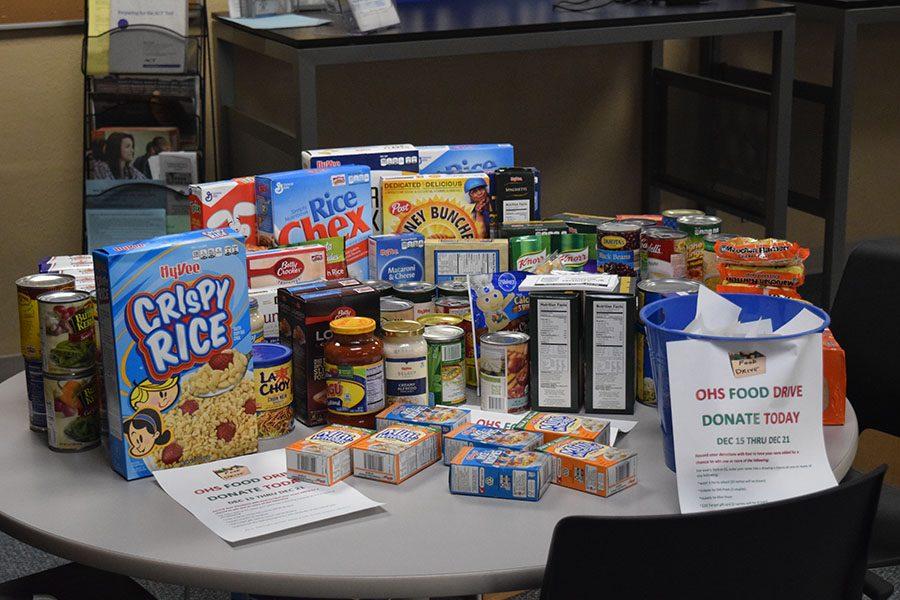 Food donations in the career center. Students can still bring in donations before winter break
