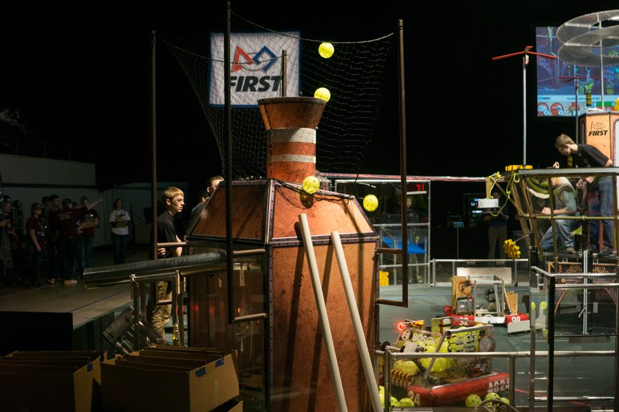 The Owatonna 4624 robot shoots "fuel" balls into the boiler