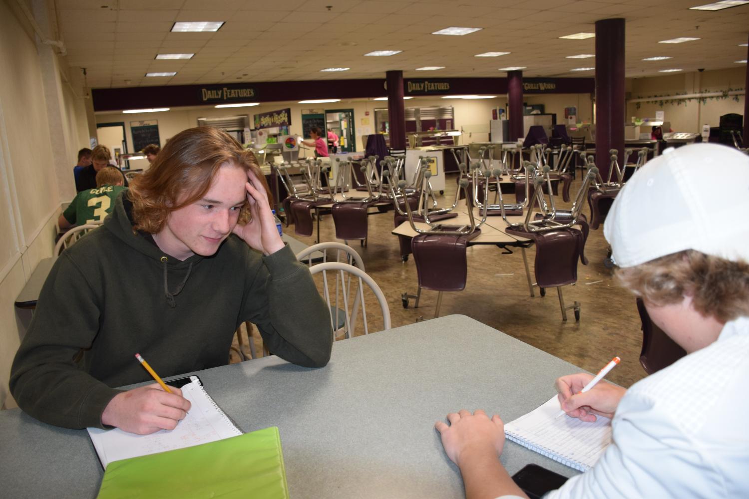 Junior Tyler Wencl and Senior Johnny Swenson staging an example of cheating 