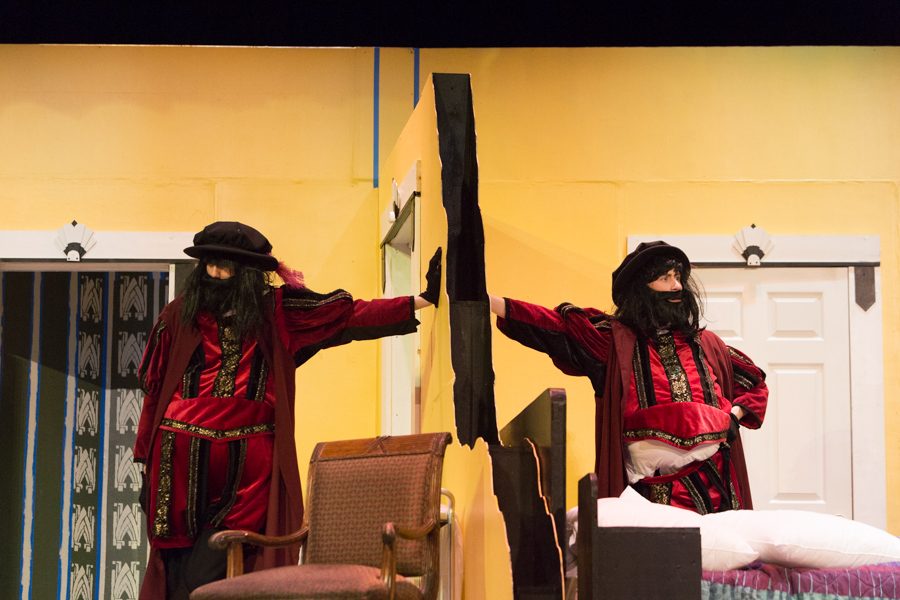 Jacob Wright (left) and Nick Hagen (right) both pretending to be Othello, who is supposed to be Tito Merelli