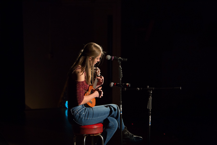 Audrey Revier performs her solo on ukulele.  