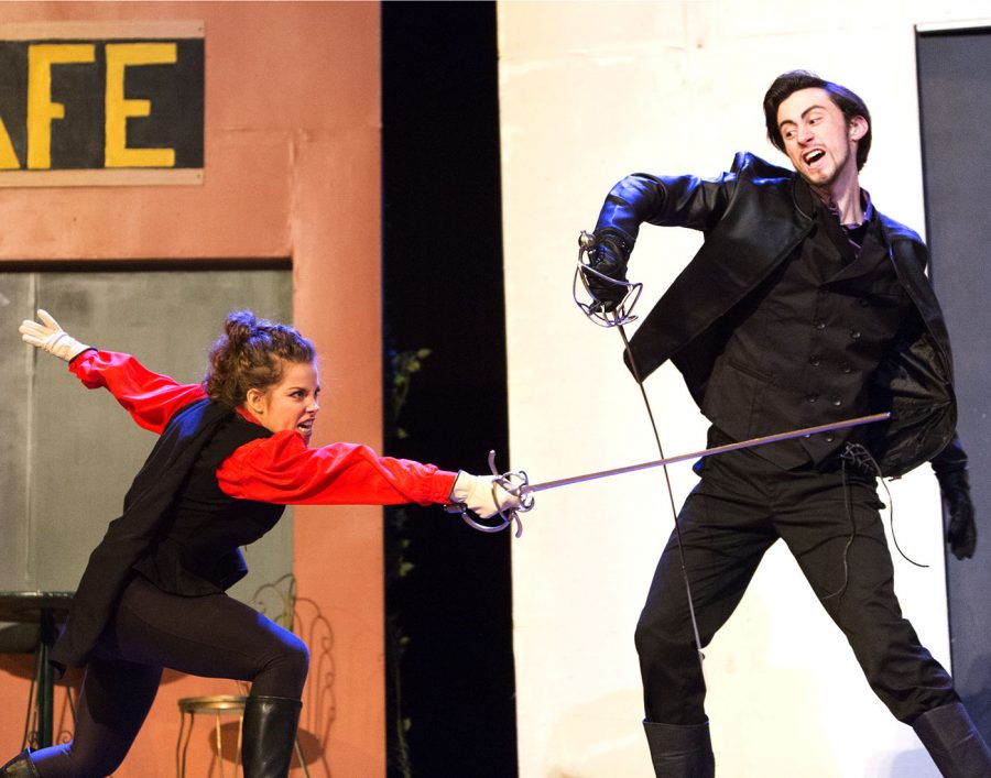 Senior Kyra Rahn and senior Nick Hagen battling it out on stage