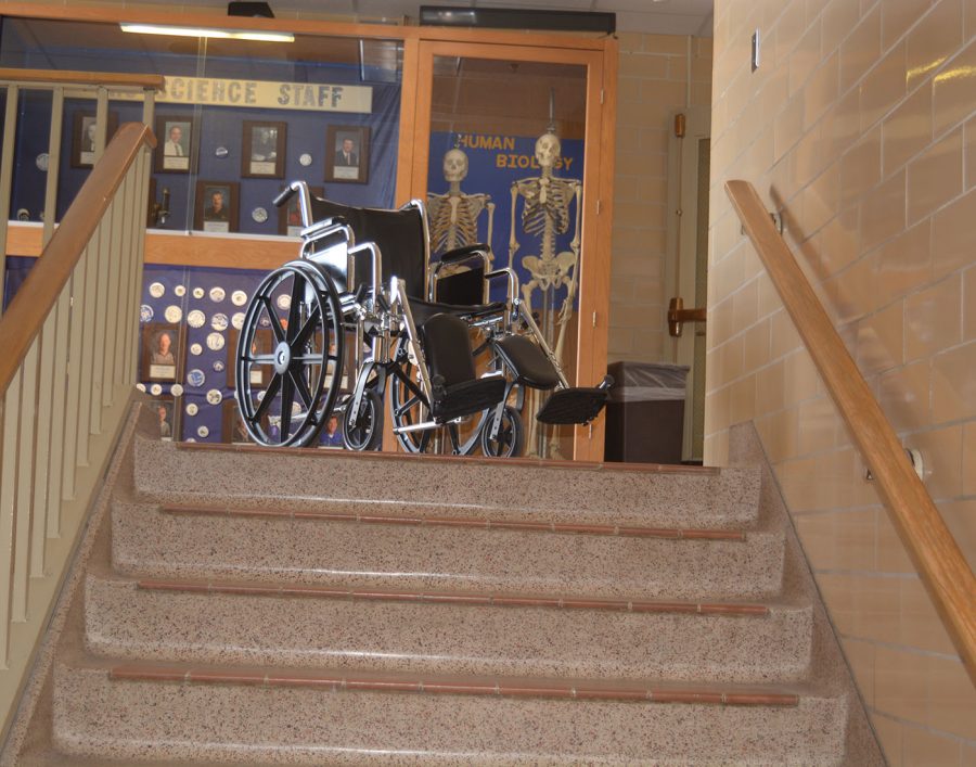 Wheel Chair at the top of the science stairwell