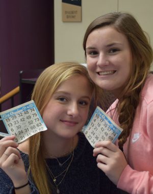 Student Council members Liv Larson and Camryn Bartz are ready for Wednesdays Bingo activity
