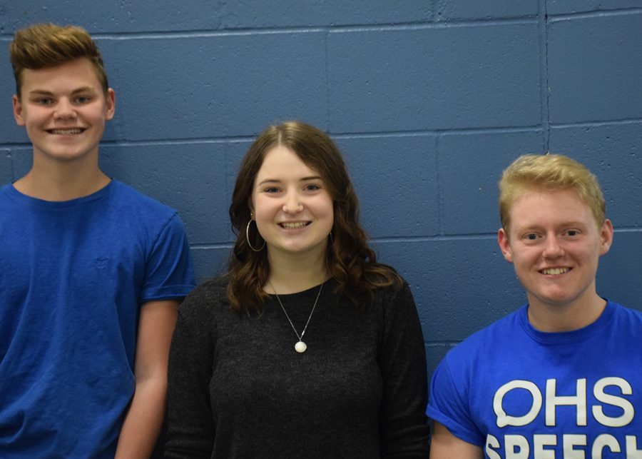 Jackson Hemann, Carolyn Stauffer, and Liam Miller all qualified for the State speech tournament. They will compete on Saturday.