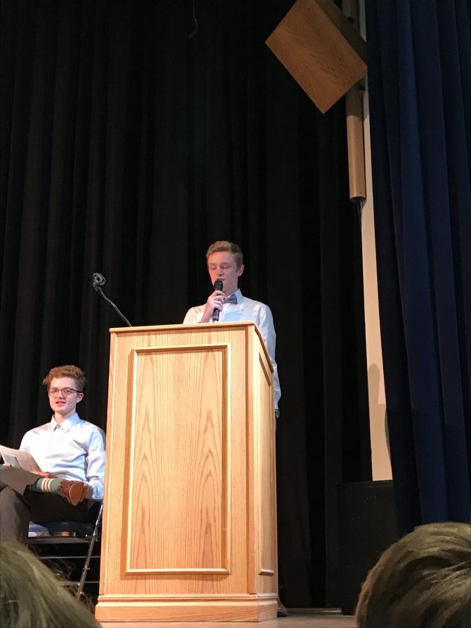 NHS+President+Zach+Barrett+giving+a+speech+at+the+NHS+induction+ceremony