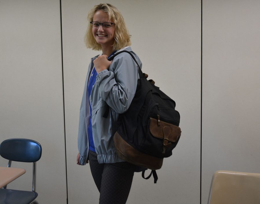 Junior Lily Sampson happy that she gets to wear her backpack around school