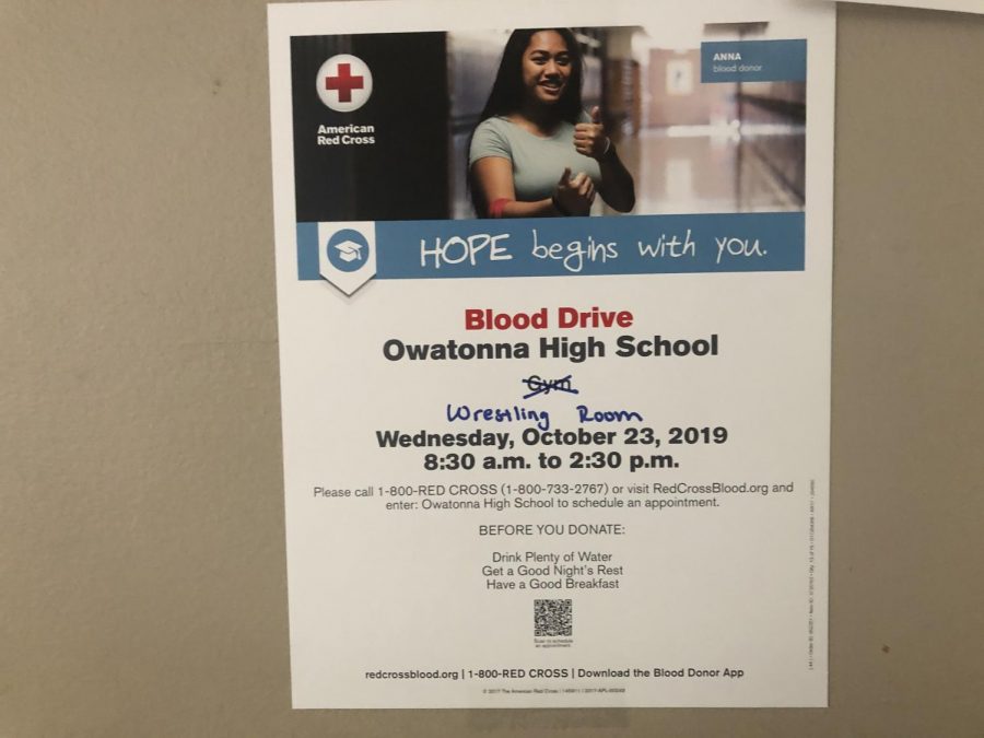 Poster for NHS blood drive. Photo by Tyler Harris
