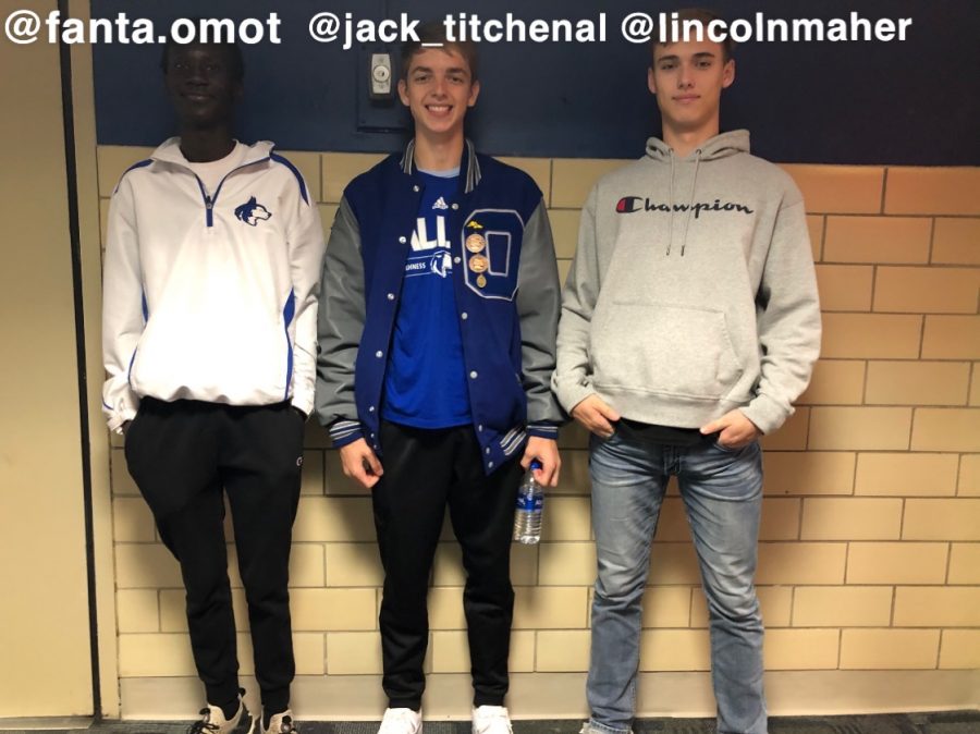 Fanta+Omot%2C+Jack+Titchenal+and+Lincoln+Maher+with+their+TikTok+usernames.+