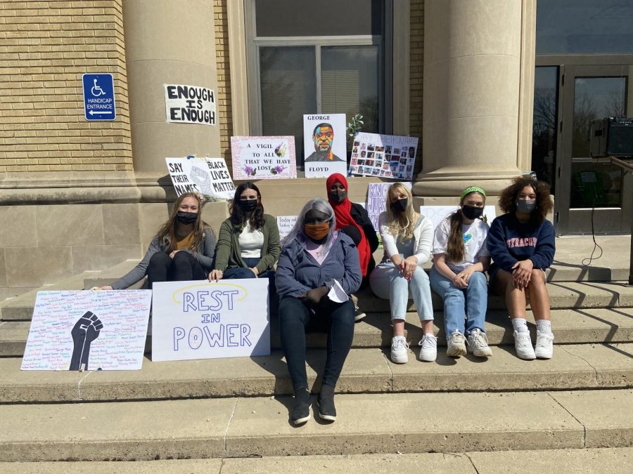This was a student-organized vigil held at OHS after the verdict. Vigil Organizers: Sydney Hunst, Maddie Moen, Wilo Omot, Fardouza Farah, Jenna Dallenbach, Sabella Mass, and Janessa Moore gather together after the vigil