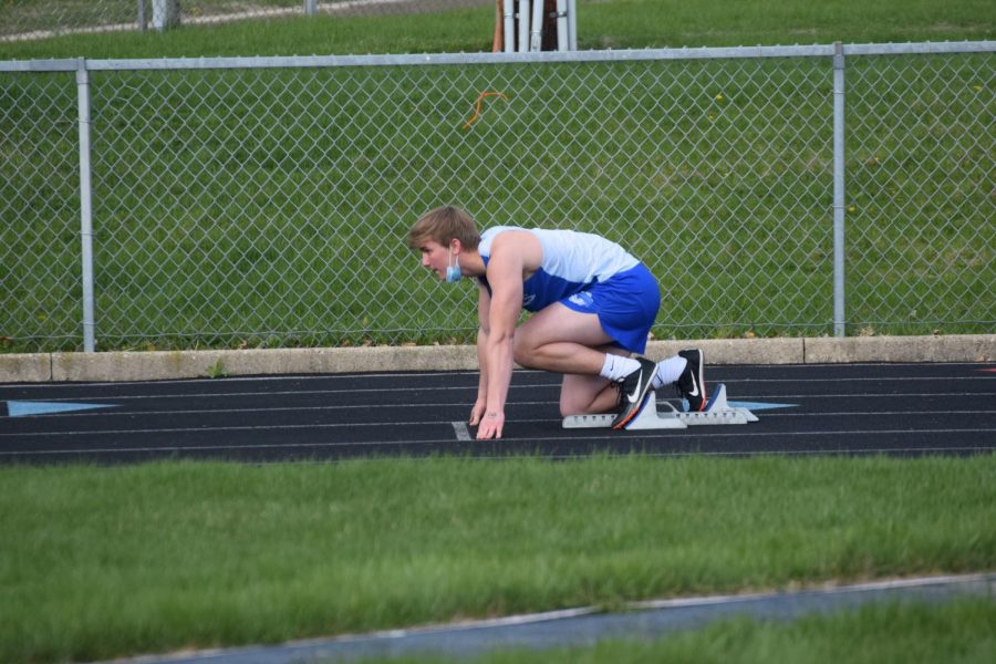Lane Wagner in the blocks ready for the race.