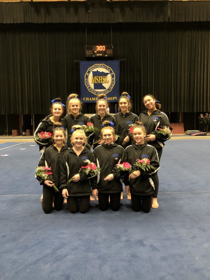 The OHS Gymnastics team before the parade of champions at the MSHSL state tournament.