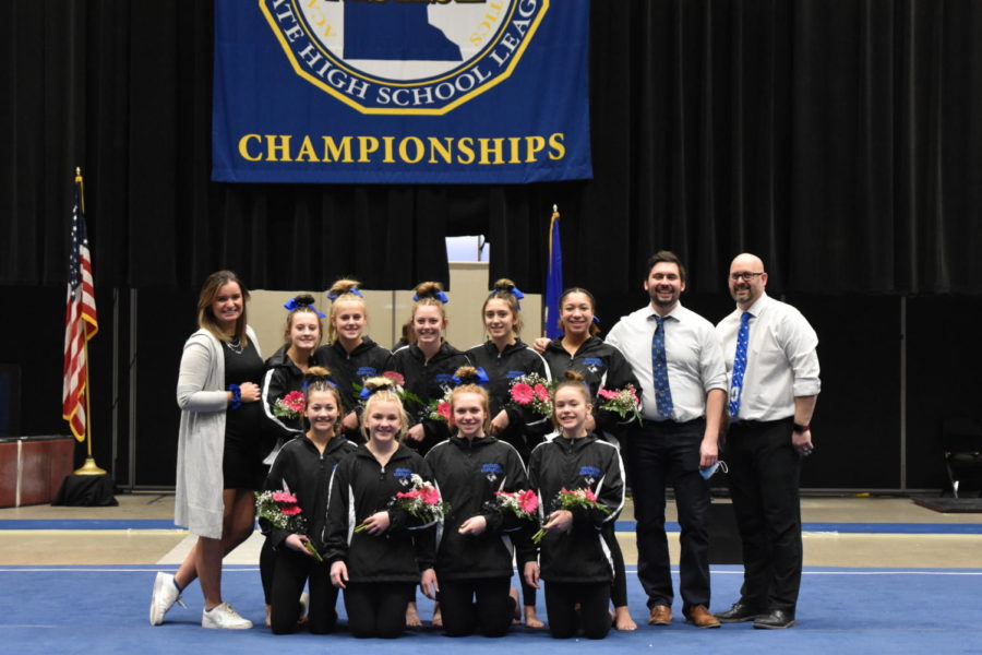 The OHS Gymnastics team before march in at the MSHSL state tournament at the Roy Wilkens auditorium.