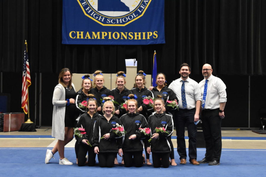 OHS Gymnastics state team team photo at the MSHSL state team tournement.