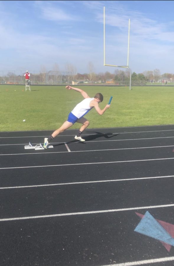 Max Zirngible taking off for the relay track event last season. 
