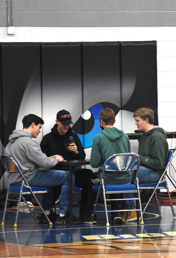 Nolan Baker and the crew playing Uno in his skit.