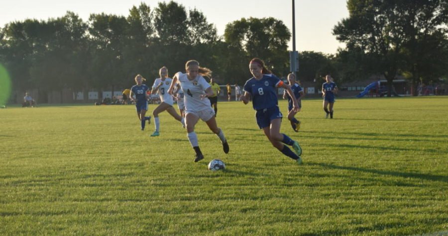 Hillary Haarstad attacking the ball for the girls OHS soccer team