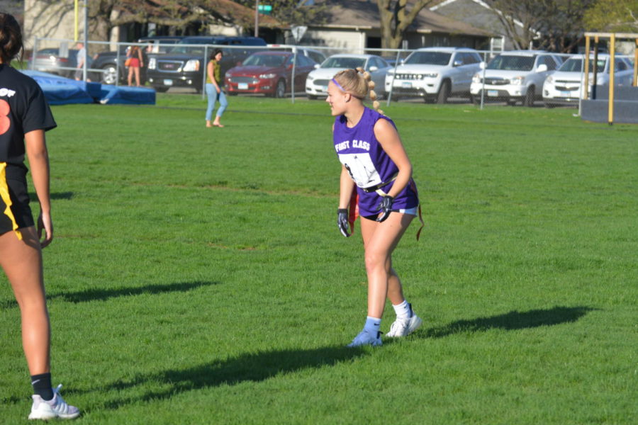 Abby Vetsch waits for the ball to be thrown. 