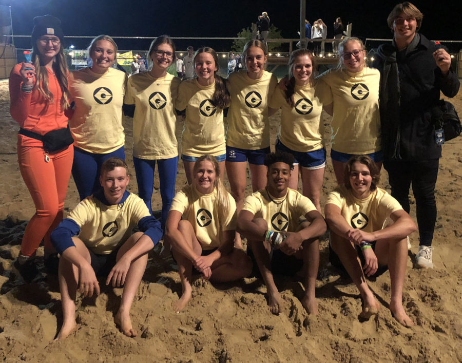 The Minions sand volleyball team after playing their first game of the night.