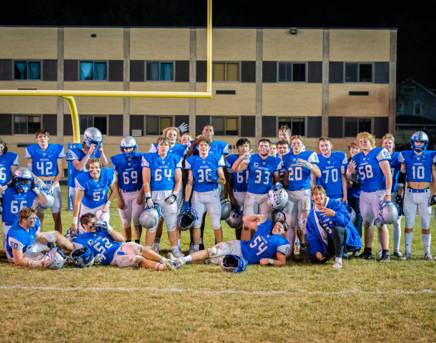 ONE LAST TIME. Owatonna Football team lines up for a photo one last time on the OHS Football Field.