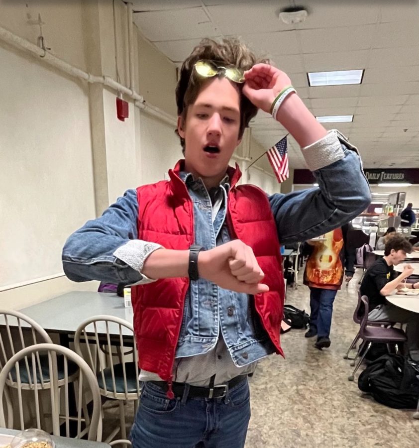 Xander Rhodes dressed as Marty McFly on the thrifting dress up day. 