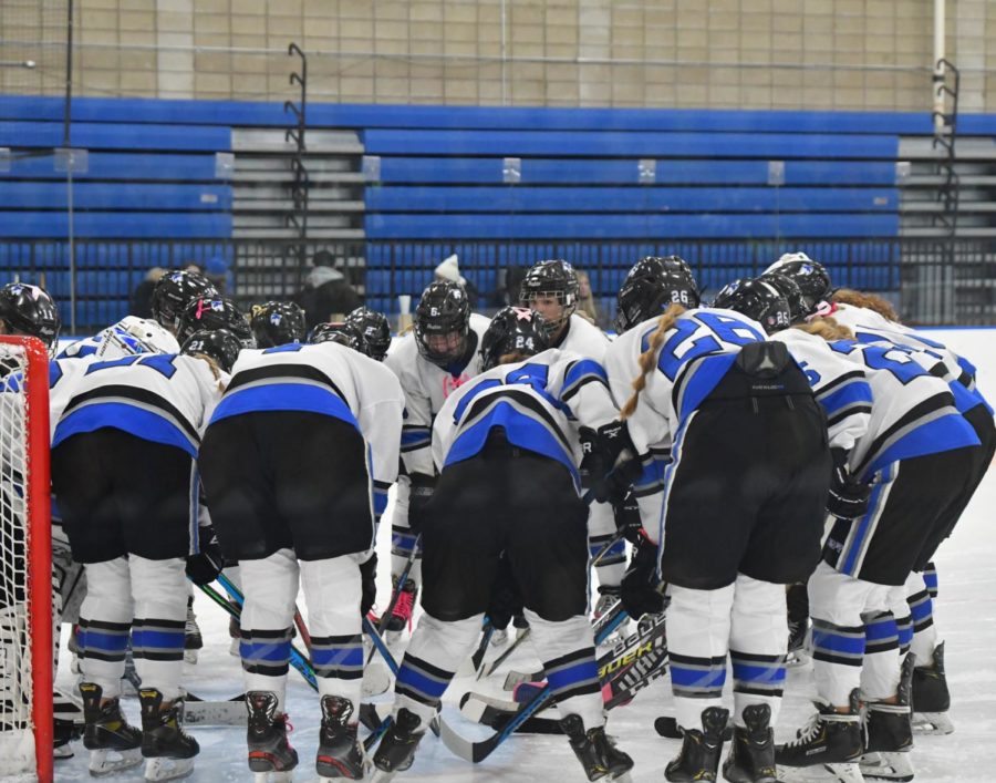 ONE+TEAM.+The+girls+hockey+coming+together+as+a+team+before+the+big+game.