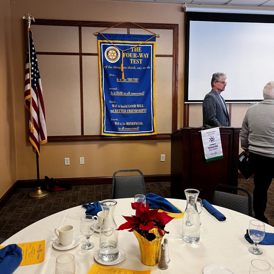 The four way test sign at the Owatonna Rotary Club meeting.