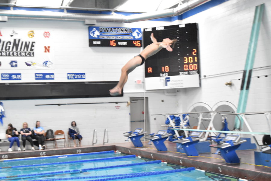 in action of a dive during a home meet. 