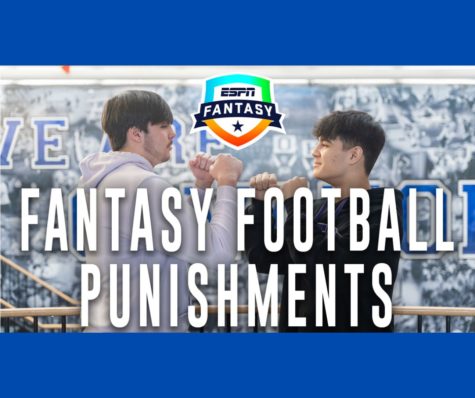 Senior CJ Theis and sophomore Blake Fitcher facing off Fantasy Football video.