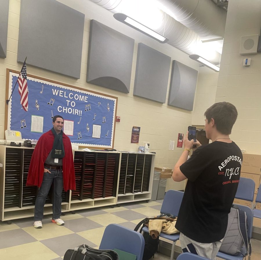 Sophomore, Trevor Gieseke takes a photo of Mr. Dinse for his current project about the OHS.
Photo by: Ava Flemke