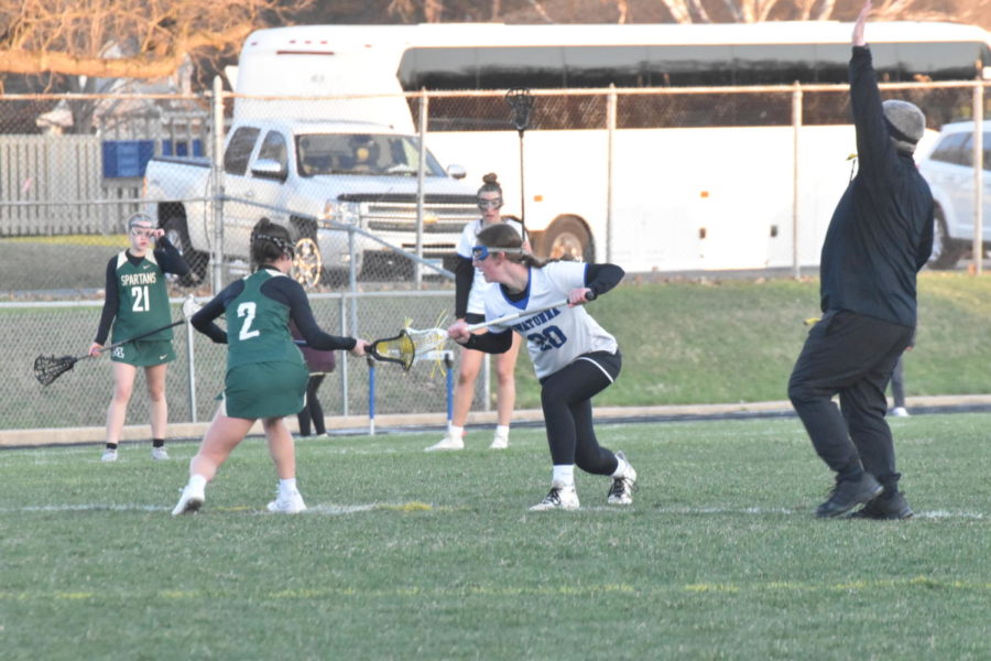 Senior captain Anni Moran fighting for possession against a Mayo player at the OHS field.