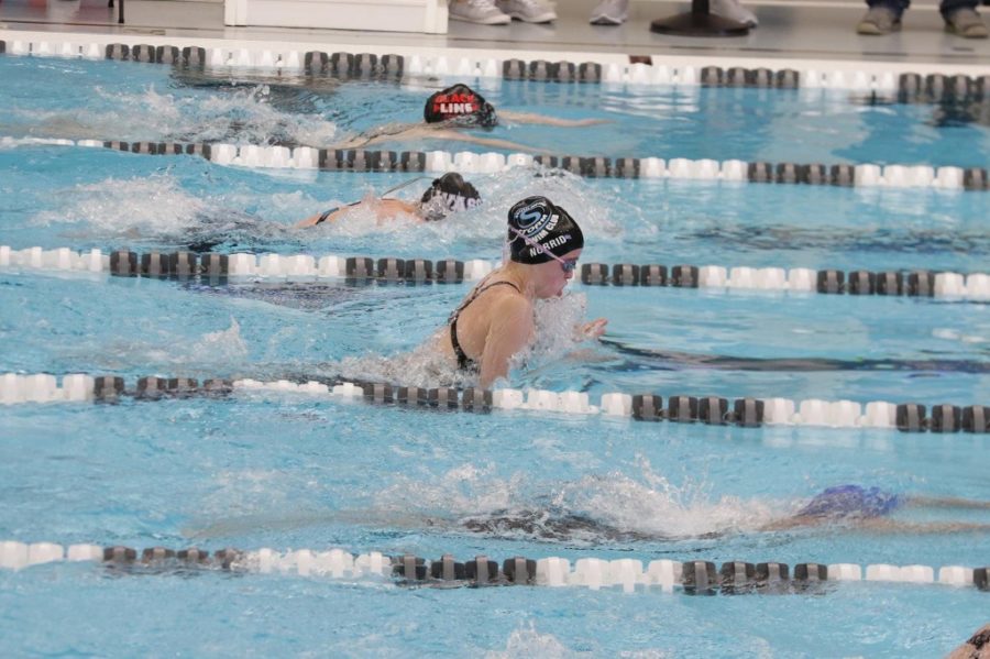 Logan Norrid in 2021, swimming the 200-yard Breaststroke at Speedo Sectionals in finals.
