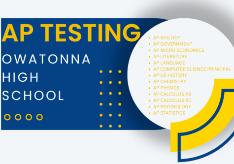 AP testing at Owatonna High School with   the AP tests available  on the right side. 