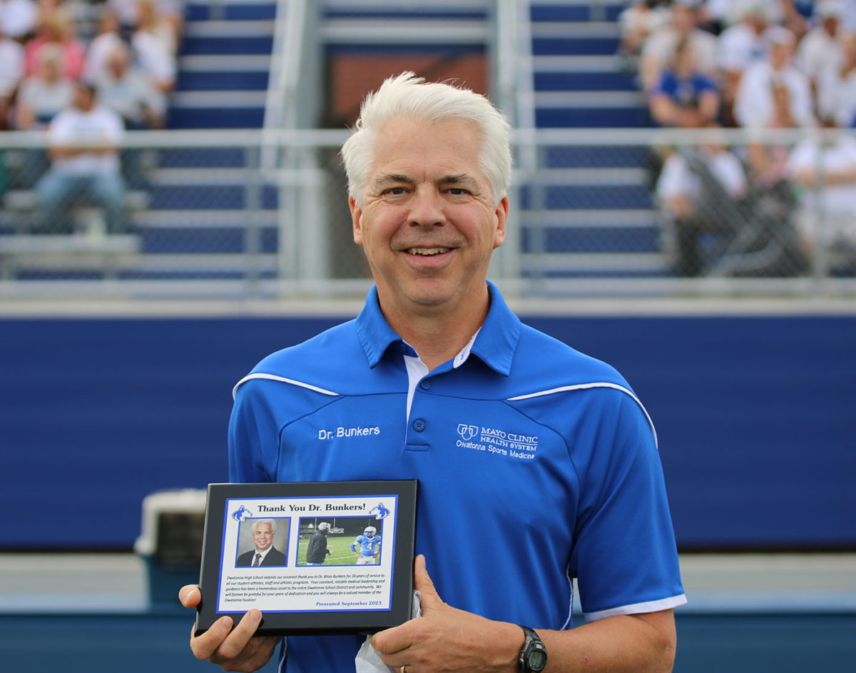 Owatonna celebrates Dr. Bunkers after many years of service as the Huskies physician. 