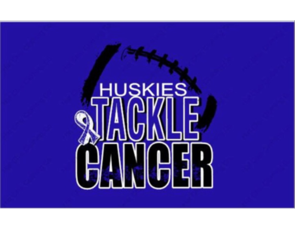 The Owatonna Huskies Tackle Cancer logo-- all donations will go to the Randy Shaver Cancer Research and Community Fund