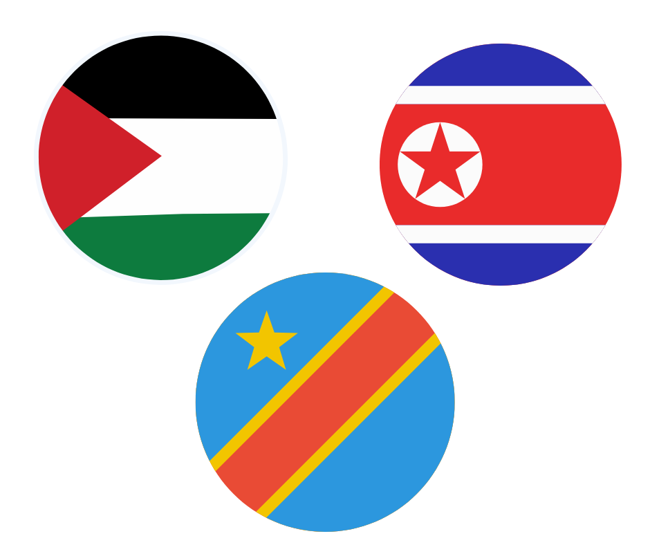 The circles above showcase the countries Palestine, North Korea and The Dominican Republic of Congo