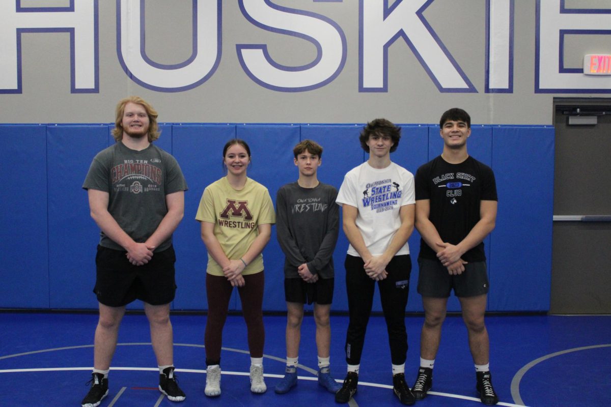 Five OHS Wrestlers are headed to the state tournament.  L to R: Grant Lower, Aliah Fischer, Kaden Lindquist, Trey Hiatt and Blake Fitcher