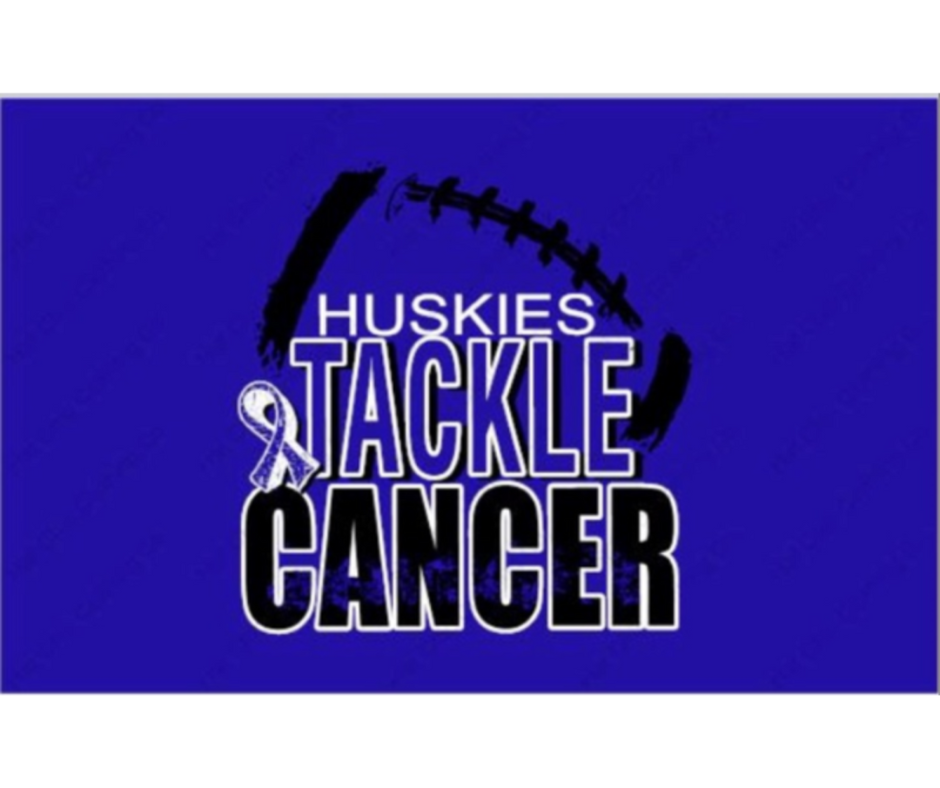 Canva+graphic+design+displaying+the+Owatonna++Huskies+Tackle+Cancer+logo.