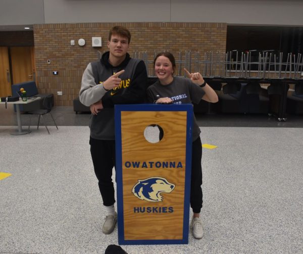 The champions of the NHS beanbag tournament, Jacob Ginskey and Izzy Radel.
