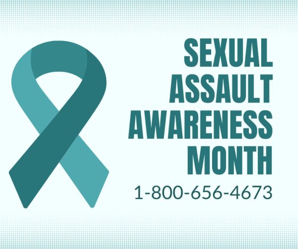 Info-graphic of sexual assault awareness month with number for the national hotline. 