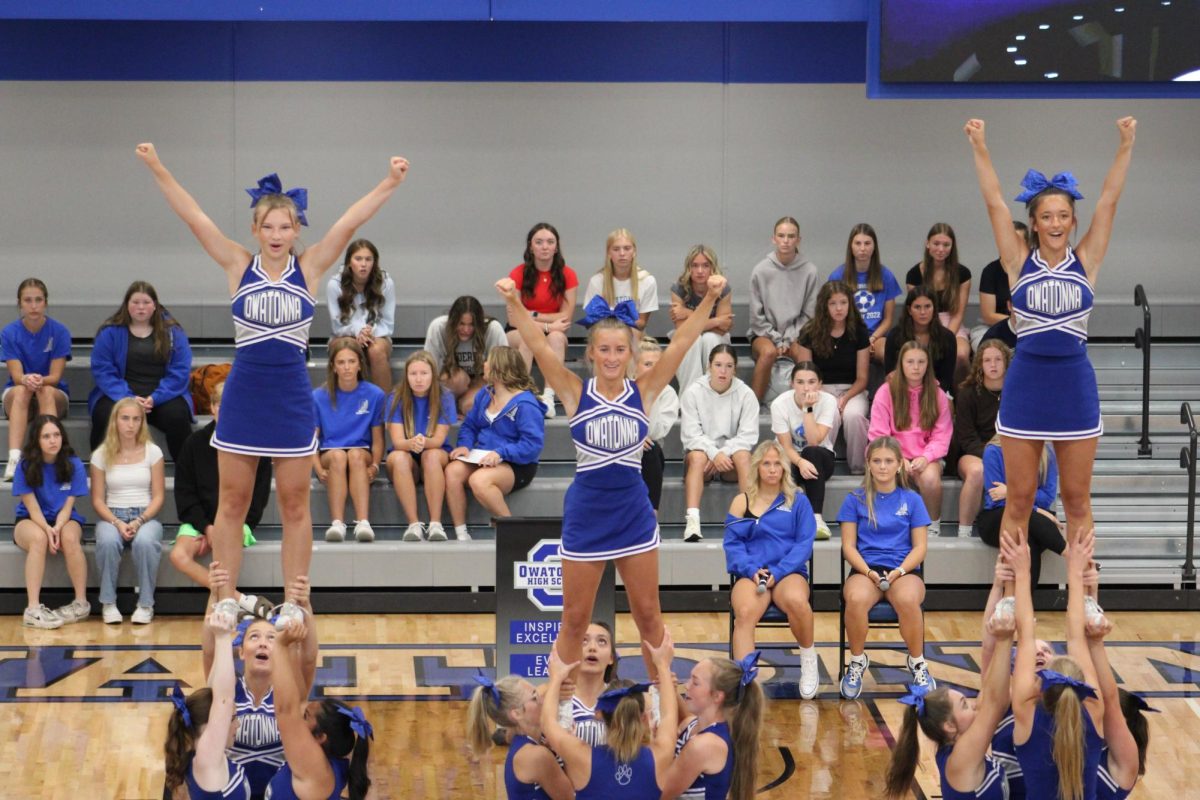 OHS cheerleaders perform at the back to school pep fest.