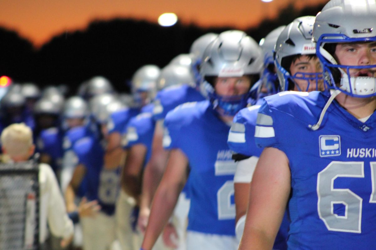 The OHS Football team lining up to re-enter after halftime. 