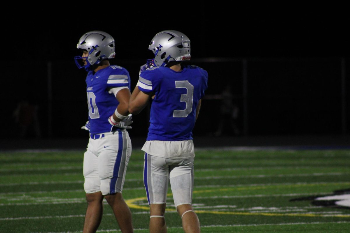 Seniors Nolan Ginskey and Blake Fitcher waiting on the play call. 