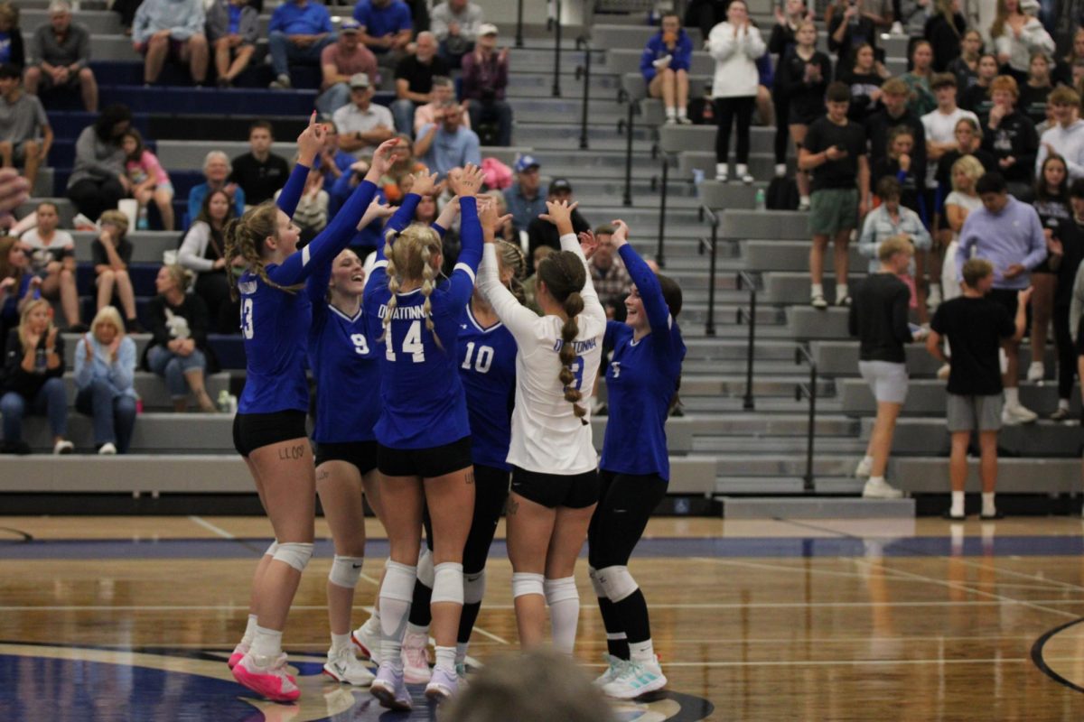 OHS Girls Volleyball celebrates after an ace.